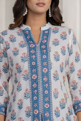 White cotton handblock kurti
