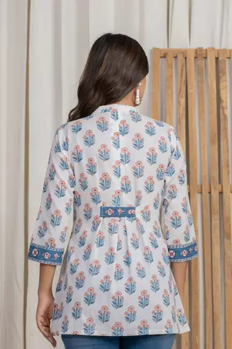 White cotton handblock kurti