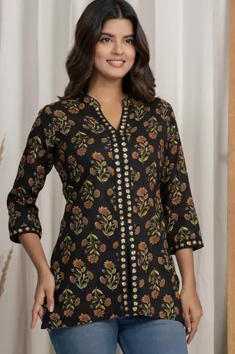 Black embroidered short kurti