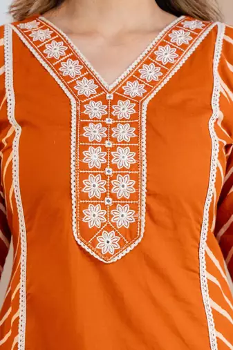 Beautiful jaipuri a mustard orange lehriya printed indian kurta set with a matching dupatta and pants