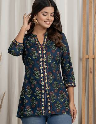 Navy blue embroidered short kurti 1