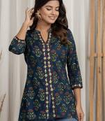 Navy blue embroidered short kurti