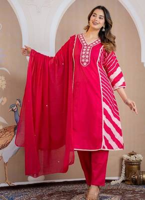 Beautiful jaipuri a pink lehriya printed indian kurta set with a matching dupatta and pants 1