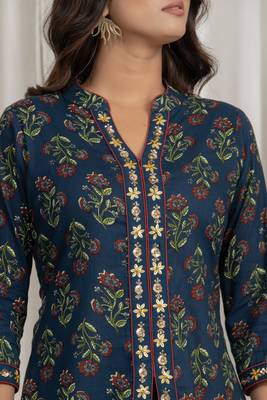 Navy blue embroidered short kurti 3