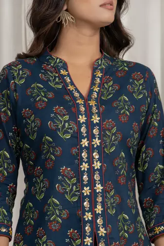 Navy blue embroidered short kurti