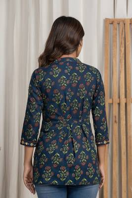 Navy blue embroidered short kurti 4