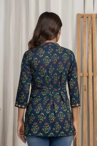 Navy blue embroidered short kurti