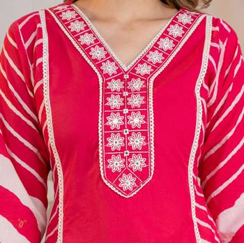 Beautiful jaipuri a pink lehriya printed indian kurta set with a matching dupatta and pants 5