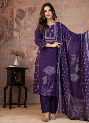 Beautiful jaipuri a purple-colored women's ethnic wear kurta set with a geometric print 1