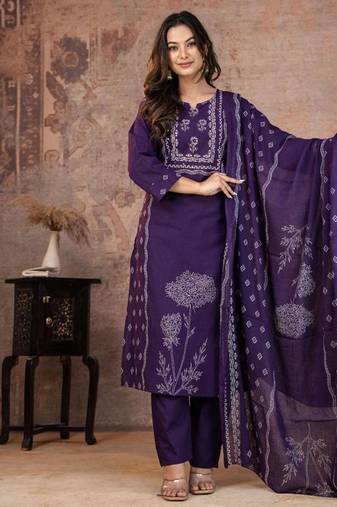 Beautiful jaipuri a purple-colored women's ethnic wear kurta set with a geometric print