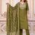 Beautiful jaipuri a mahendi green -colored women's ethnic wear kurta set with a geometric print