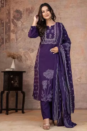 Beautiful jaipuri a purple-colored women's ethnic wear kurta set with a geometric print