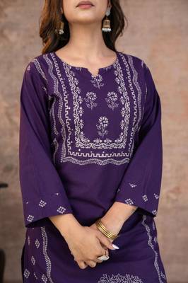 Beautiful jaipuri a purple-colored women's ethnic wear kurta set with a geometric print 4