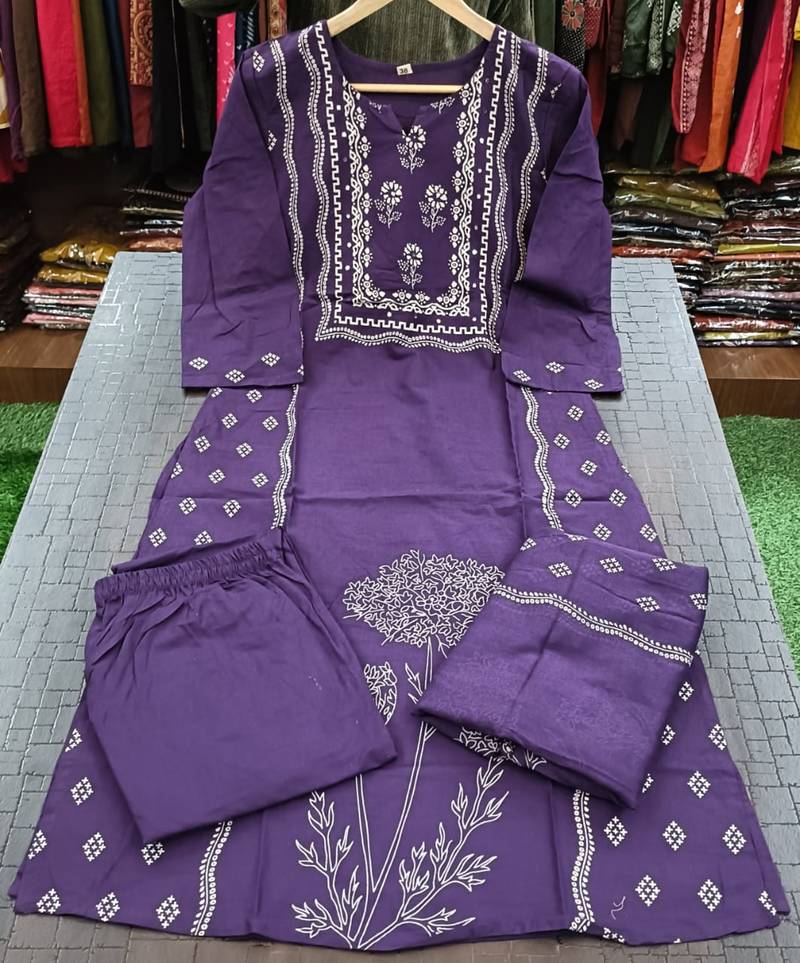 Beautiful jaipuri a purple-colored women's ethnic wear kurta set with a geometric print