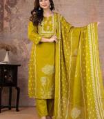 Beautiful jaipuri a yellow-colored women's ethnic wear kurta set with a geometric print