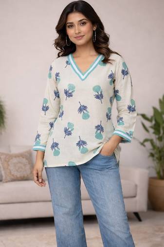 Off white cotton printed kurti