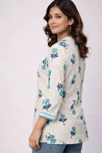 Off white cotton printed kurti