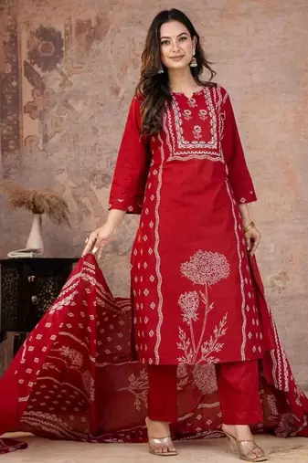 Beautiful jaipuri a mustard-colored women's ethnic wear kurta set with a geometric print