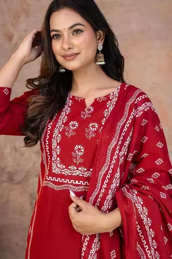 Beautiful jaipuri a mustard-colored women's ethnic wear kurta set with a geometric print