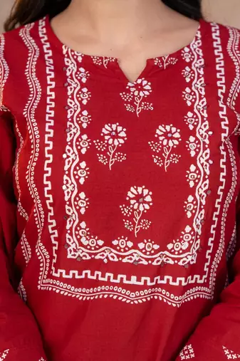 Beautiful jaipuri a mustard-colored women's ethnic wear kurta set with a geometric print