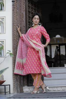 Beautiful jaipuri block-printed ethnic wear women's kurta set 2