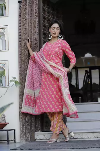 Beautiful jaipuri block-printed ethnic wear women's kurta set