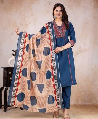 Beautiful jaipuri blue kurta set with a printed dupatta, a popular style of indian ethnic wear 1