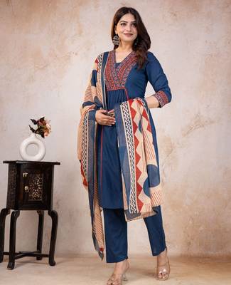 Beautiful jaipuri blue kurta set with a printed dupatta, a popular style of indian ethnic wear 2