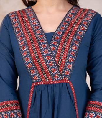 Beautiful jaipuri blue kurta set with a printed dupatta, a popular style of indian ethnic wear 4