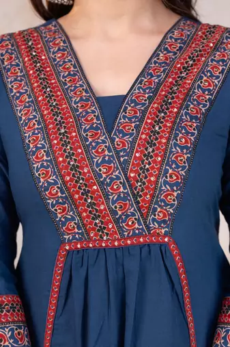Beautiful jaipuri blue kurta set with a printed dupatta, a popular style of indian ethnic wear