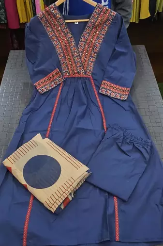 Beautiful jaipuri blue kurta set with a printed dupatta, a popular style of indian ethnic wear