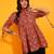 women's cotton floral print waist length drawstring sleeve mandarin collar short kurti (orange)