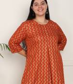  women's rayon staple plus size zig-zag print a-line short kurti (orange)