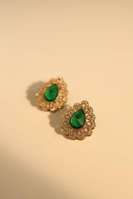 Emerald green stone vintage statement earrings 2