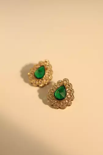 Emerald green stone vintage statement earrings