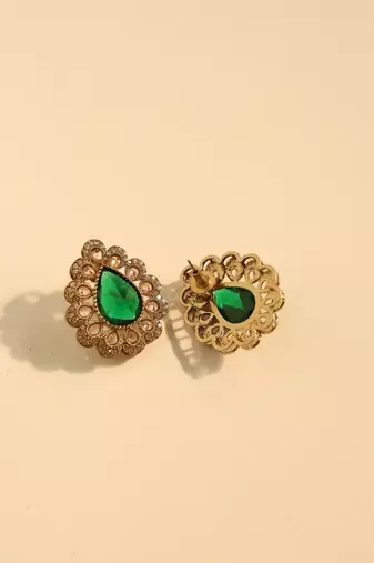 Emerald green stone vintage statement earrings