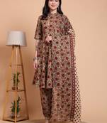 women   s cambric cotton floral print short kurta pant with dupatta set (green)