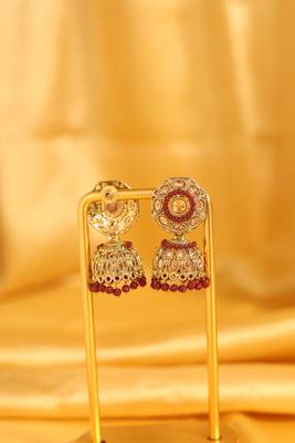 Maroon stone traditional jhumka earrings 2