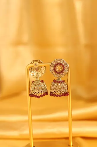 Maroon stone traditional jhumka earrings
