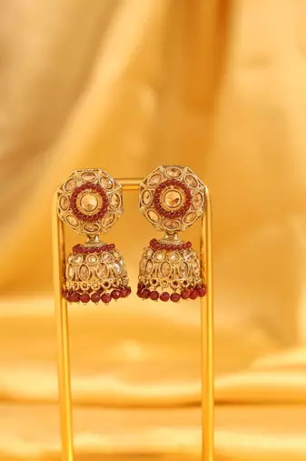 Maroon stone traditional jhumka earrings