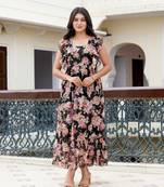 Yash gallery women's chiffon floral printed maxi length square neck sleeveless summer dress (black)