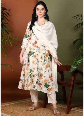 Yash gallery women's cotton cambric floral print straight kurta with pant and duptta (multi) 1