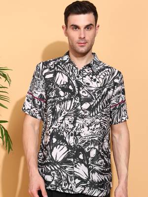  men's polyester floral printed regular shirt (black) 1