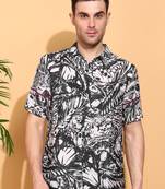  men's polyester floral printed regular shirt (black)