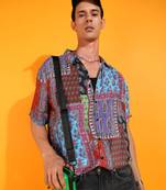  men's polyester floral placement printed regular shirt (multi)