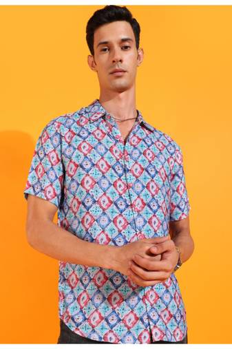  men's polyester geomatrical printed regular shirt (multi)