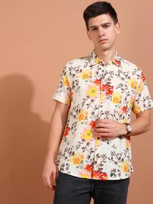  men's cotton floral printed short sleeve regular shirt 1