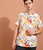  men's cotton floral printed short sleeve regular shirt