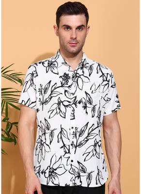 moss bubble fabric short sleeve button-down with black floral print casual shirt 1