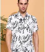 moss bubble fabric short sleeve button-down with black floral print casual shirt